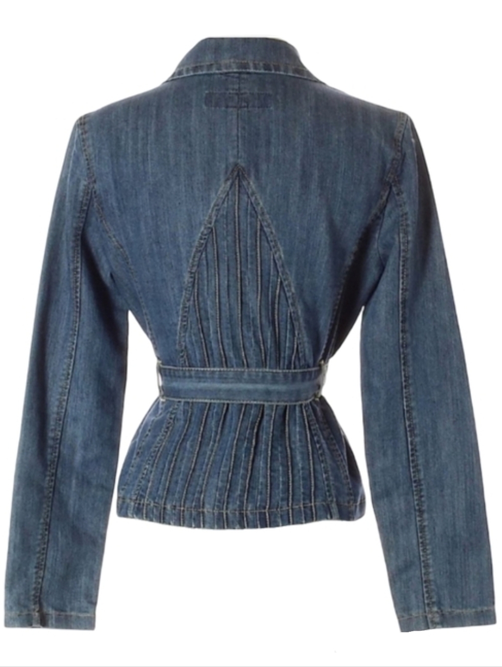 Baccini Belted Denim Jacket Pintucking Belt Short Jean Pintucked Trench Coat S